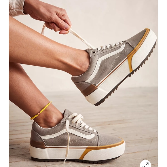 VANS NEW Old Skool Stacked Platform Shoes Cobblestone - Picture 2 of 13